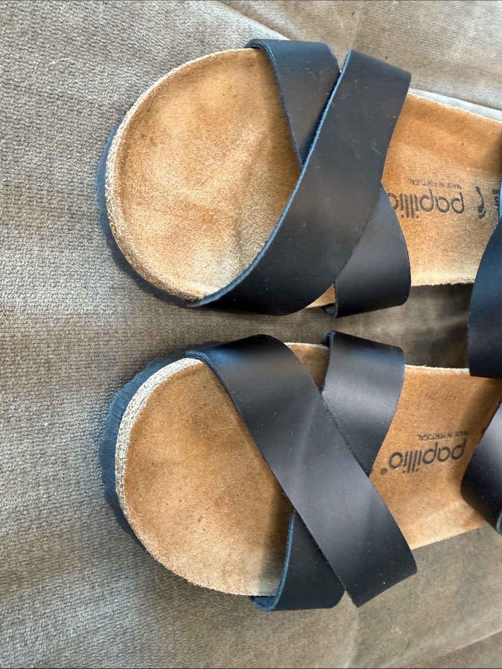 Birkenstock Black Leather Strappy Cork Wedge Sandals - Picture 3 of 9